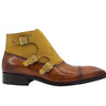 Calf & Suede Three Buckles Monk Chukka Boot in Cognac #color_ Cognac
