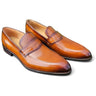 Carrucci Shoes Calfskin Modern Classic Penny Loafer in Cognac #color_ Cognac