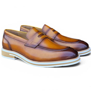Carrucci Shoes Calfskin Penny Loafer Brown in Cognac