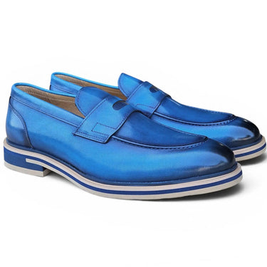 Carrucci Shoes Calfskin Penny Loafer Brown in Blue