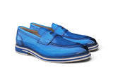 Carrucci Shoes Calfskin Penny Loafer Brown in Blue