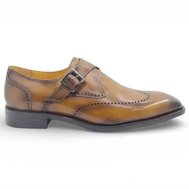 Carrucci Shoes Calfskin Single Monk Strap Loafer in Cognac