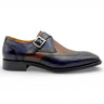 Carrucci Shoes Calfskin Single Monk Strap Loafer in Navy Brown #color_ Navy Brown