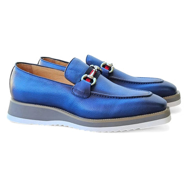 Carrucci Shoes Calfskin Horsebit Slip-On Loafer in Blue