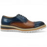 Carrucci Shoes Cap Toe Brogue Oxford Dress Shoe in Navy Cognac #color_ Navy Cognac