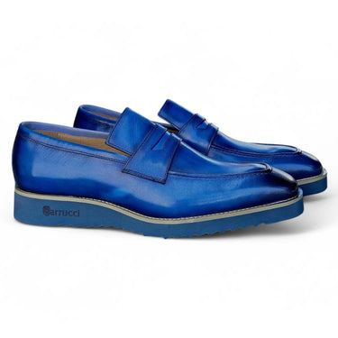 Carrucci Shoes Chic Patina Burnished Penny Loafer in Ocean Blue
