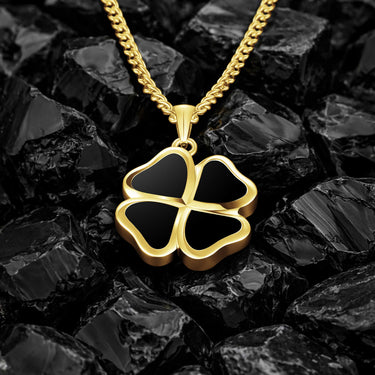 Clover Pendant - 14K Gold Onyx — view 7