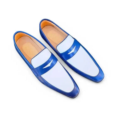 Carrucci Shoes Contrast Two Tone Penny Loafer in Blue White
