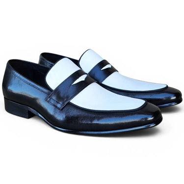 Carrucci Shoes Contrast Two Tone Penny Loafer in Black White