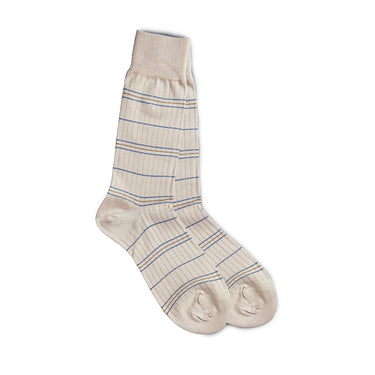 Vannucci Striped Cotton Dress Socks Mercerized Cotton, Mid-Calf Length in Khaki
