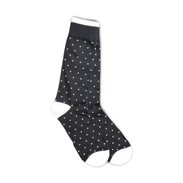Vannucci Polka Dot Dress Socks Mercerized Cotton, Mid-Calf Length in Black / White