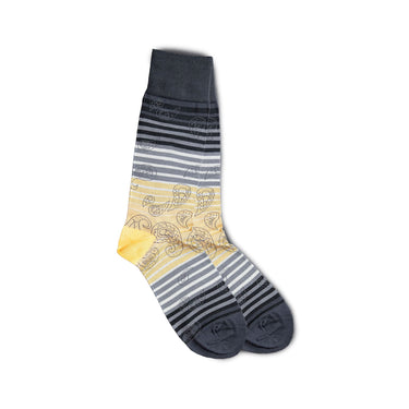 Vannucci Paisley & Striped Dress Socks Mercerized Cotton, Mid-Calf Length in Gold