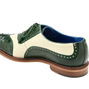 Belvedere Sesto in Forest / Cream Ostrich Quill & Leather Dress Shoes in #color_