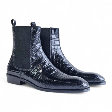 Crocodile Embossed Chelsea Boot in Black