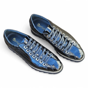 Crocodile Embossed Leather Sneaker in Black