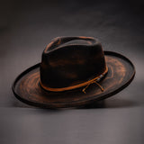 DapperFam Brownstone Distressed Wide Brim Wool Fedora