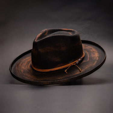 DapperFam Brownstone Distressed Wide Brim Wool Fedora