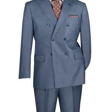 Vinci Smoke Blue Regular Fit Double Breasted Suit - DRK-5