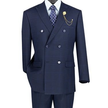 Vinci Navy Regular Fit Double Breasted Suit - DRW-2