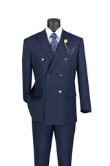 Vinci Double Breasted Regular Fit Suit in Navy - F-DRW2