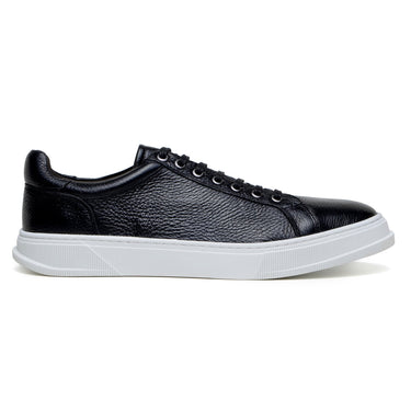 Belvedere Matteo in Black Pebbled Leather Low-Top Sneaker in Black