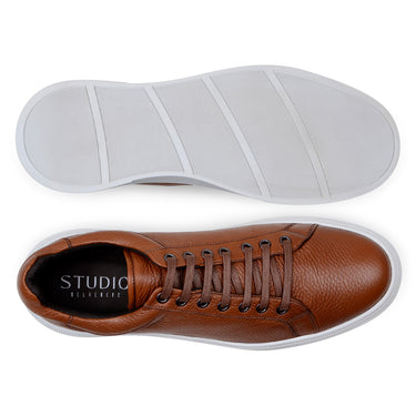 Belvedere Matteo in Antique Tan Pebbled Leather Low-Top Sneaker