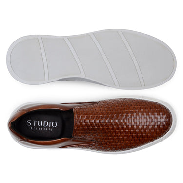 Belvedere Fernando in Antique Tan Men's Woven Leather Slip-On Sneaker