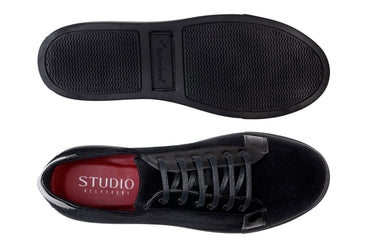 Belvedere Prince in Black Velvet & Polished Leather Formal Sneakers