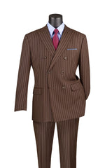 Vinci Double Breasted Regular Fit Suit in Brown - DSS-4