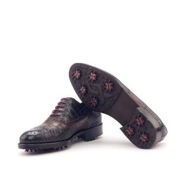 DapperFam Aeron Golf in Black / Dark Brown Men's Italian Croco Embossed Leather Full Brogue in #color_