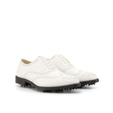 DapperFam Aeron Golf in White Men's Italian Leather Full Brogue in White