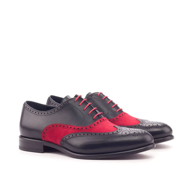 DapperFam Aeron in Black / Red Men's Italian Leather & Italian Suede Full Brogue in Black / Red