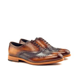 DapperFam Aeron in Cognac / Grey Men's Hand-Painted Patina Full Brogue in Cognac / Grey