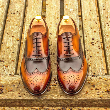 DapperFam Aeron in Dark Brown / Cognac Men's Italian Leather & Hand-Painted Patina Full Brogue