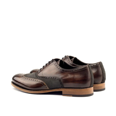 DapperFam Aeron in Grey / Brown Men's Lux Suede & Hand-Painted Patina Full Brogue in #color_