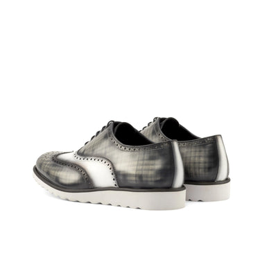 DapperFam Aeron in Grey / White Men's Hand-Painted Italian Leather Full Brogue in #color_