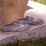 DapperFam Aeron in Light Grey / Ivory Men's Italian Suede Full Brogue in Light Grey / Ivory