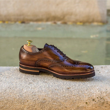 DapperFam Aeron in Med Brown / Brown Men's Lux Suede & Hand-Painted Patina Full Brogue
