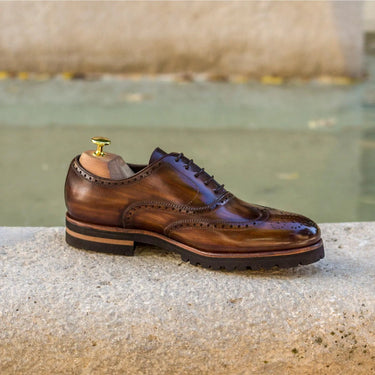DapperFam Aeron in Med Brown / Brown Men's Lux Suede & Hand-Painted Patina Full Brogue in #color_