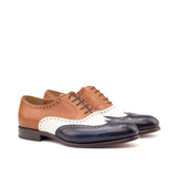 DapperFam Aeron in Navy / White / Cognac Men's Italian Leather Full Brogue in Navy / White / Cognac