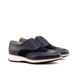 DapperFam Aeron in Navy Men's Lux Suede & Italian Pebble Grain Leather Full Brogue in Navy