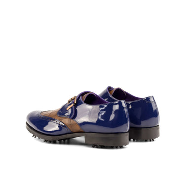 DapperFam Brenno Golf in Cobalt Blue / Med Brown Men's Italian Patent Leather & Italian Embossed Leather Single Monk in #color_