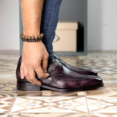 DapperFam Brenno in Aubergine Men's Hand-Painted Patina Single Monk in #color_