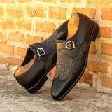 DapperFam Brenno in Black / Nailhead Men's Sartorial & Italian Full Grain Leather Single Monk — Style 3469
