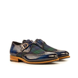 DapperFam Brenno in Blackwatch / Denim Men's Sartorial & Hand-Painted Patina Single Monk in Blackwatch / Denim
