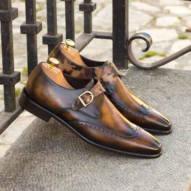 DapperFam Brenno in Brown / Tobacco Men's Hand-Painted Patina Single Monk in