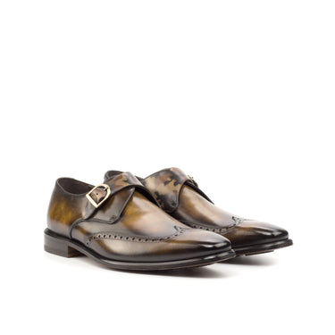 DapperFam Brenno in Brown / Tobacco Men's Hand-Painted Patina Single Monk Brown / Tobacco