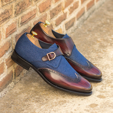 DapperFam Brenno in Burgundy / Jeans Men's Sartorial & Hand-Painted Patina Single Monk in #color_