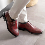 DapperFam Brenno in Burgundy Men's Italian Leather Single Monk