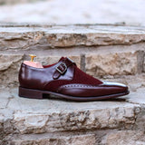 DapperFam Brenno in Burgundy Men's Lux Suede & Italian Leather Single Monk